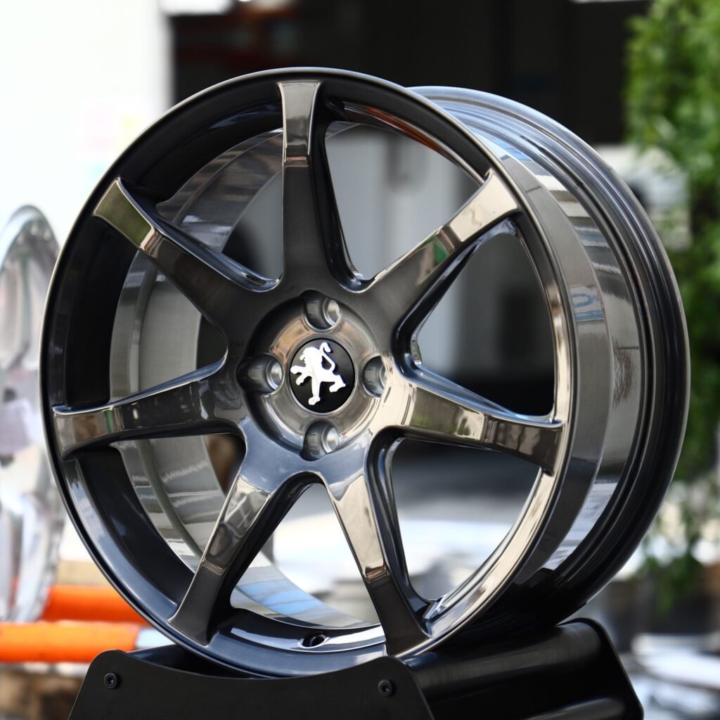 Peugeot 207 wheels – Black Chrome 7-Spoke (Peugeot OEM-Style), angled view
