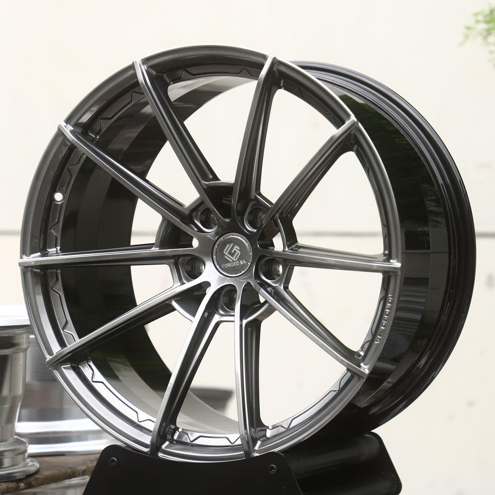 Porsche 911 wheels – Transparent Gray Brushed 10-Spoke, front view