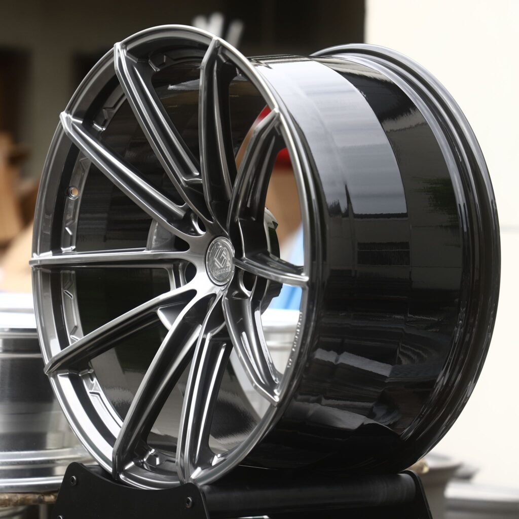 BMW M3 wheels – Transparent Gray Brushed 10-Spoke, angled view