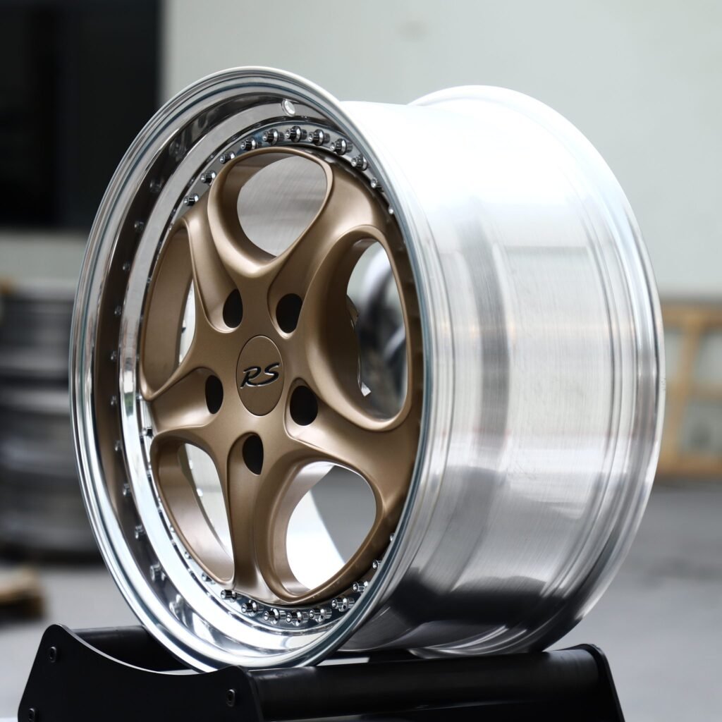 5x130 wheels – 2-Piece Bronze 5-Spoke Riveted Lip (Porsche OEM-Style), side view