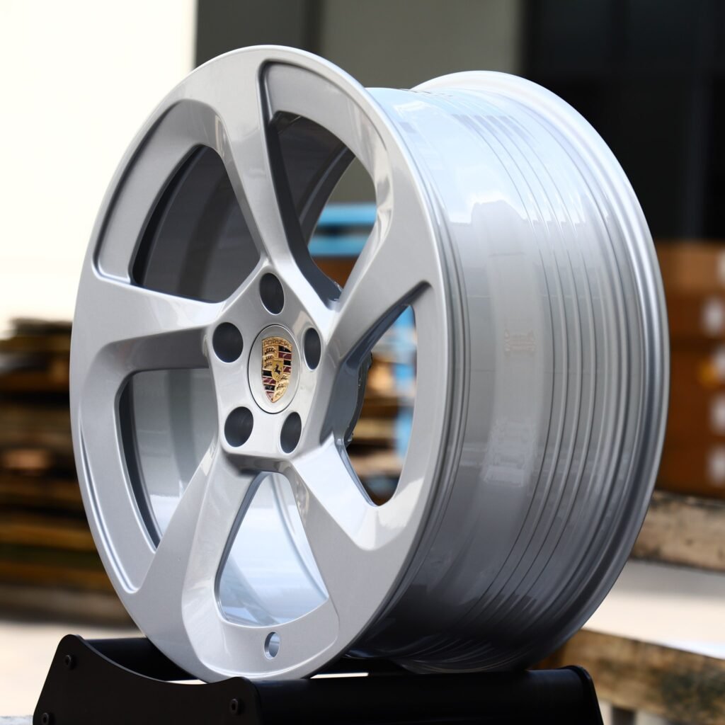 5x130 wheels – Bright Silver 5-Spoke Rotor (Porsche OEM-Style), side view
