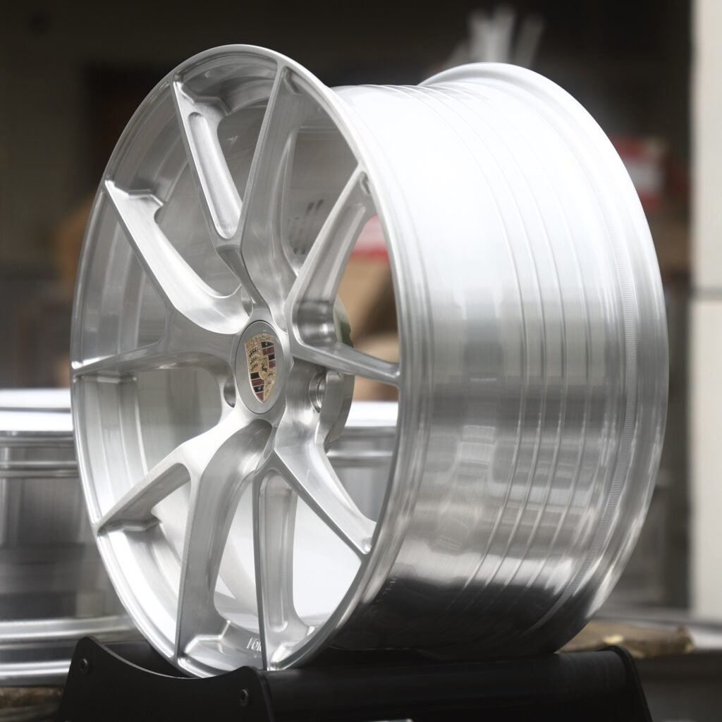 Porsche Macan wheels – Brushed Silver 10-Spoke (Porsche OEM-Style), angled view
