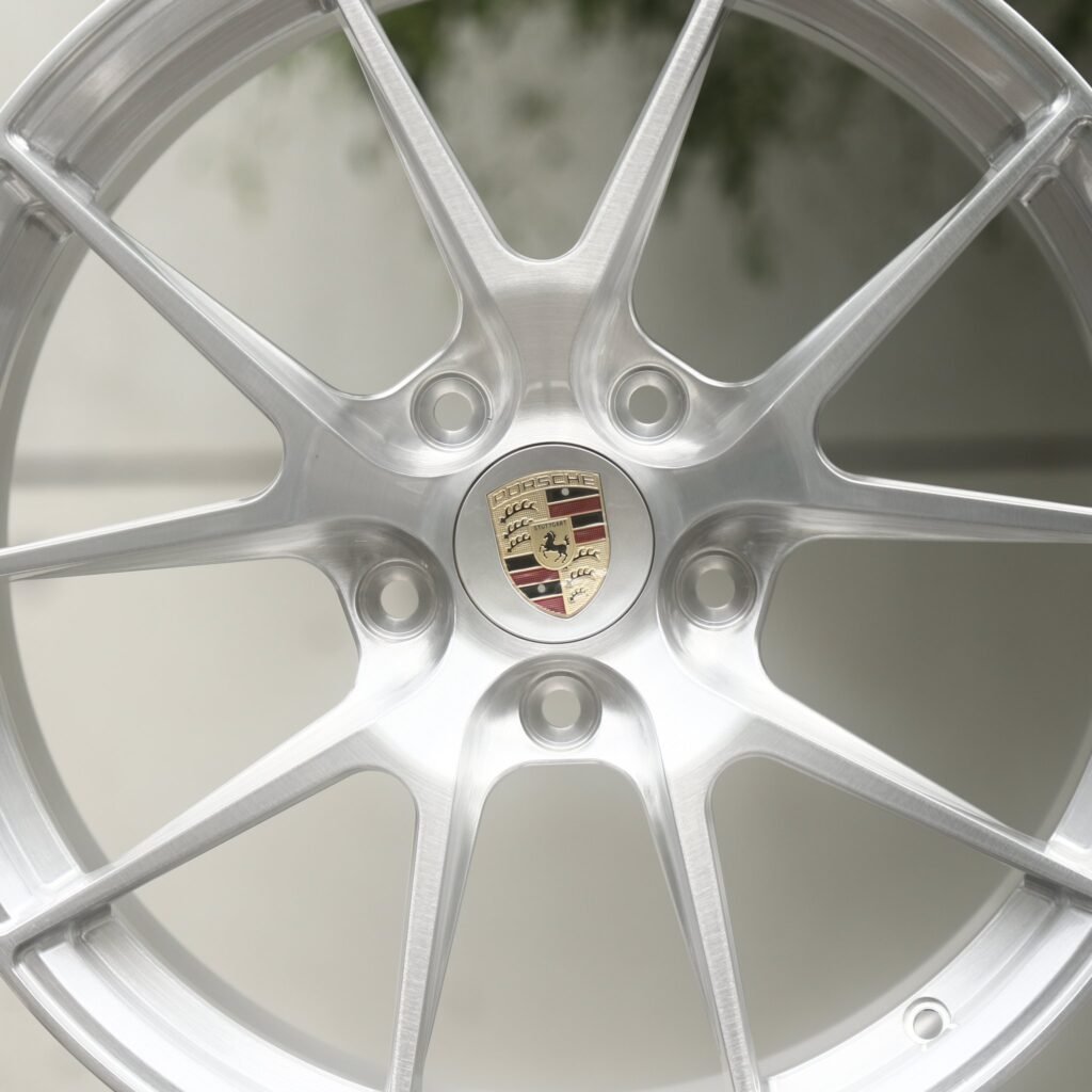 5x130 wheels – Brushed Silver 10-Spoke (Porsche OEM-Style), side view