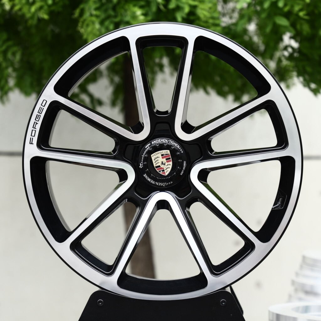 Porsche 911 wheels – Gloss Black Machined 5 Double-Spoke Center-Lock (Porsche OEM-Style), front view