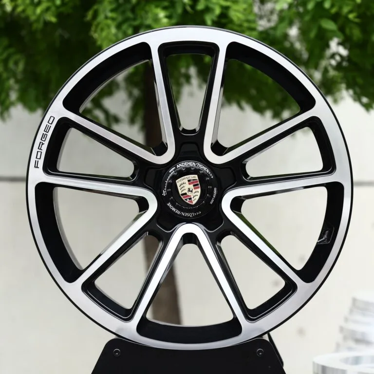 Porsche OEM-Style Gloss Black Machined 5 Double-Spoke Center-Lock Forged Wheels – Porsche 911 / Panamera, front view