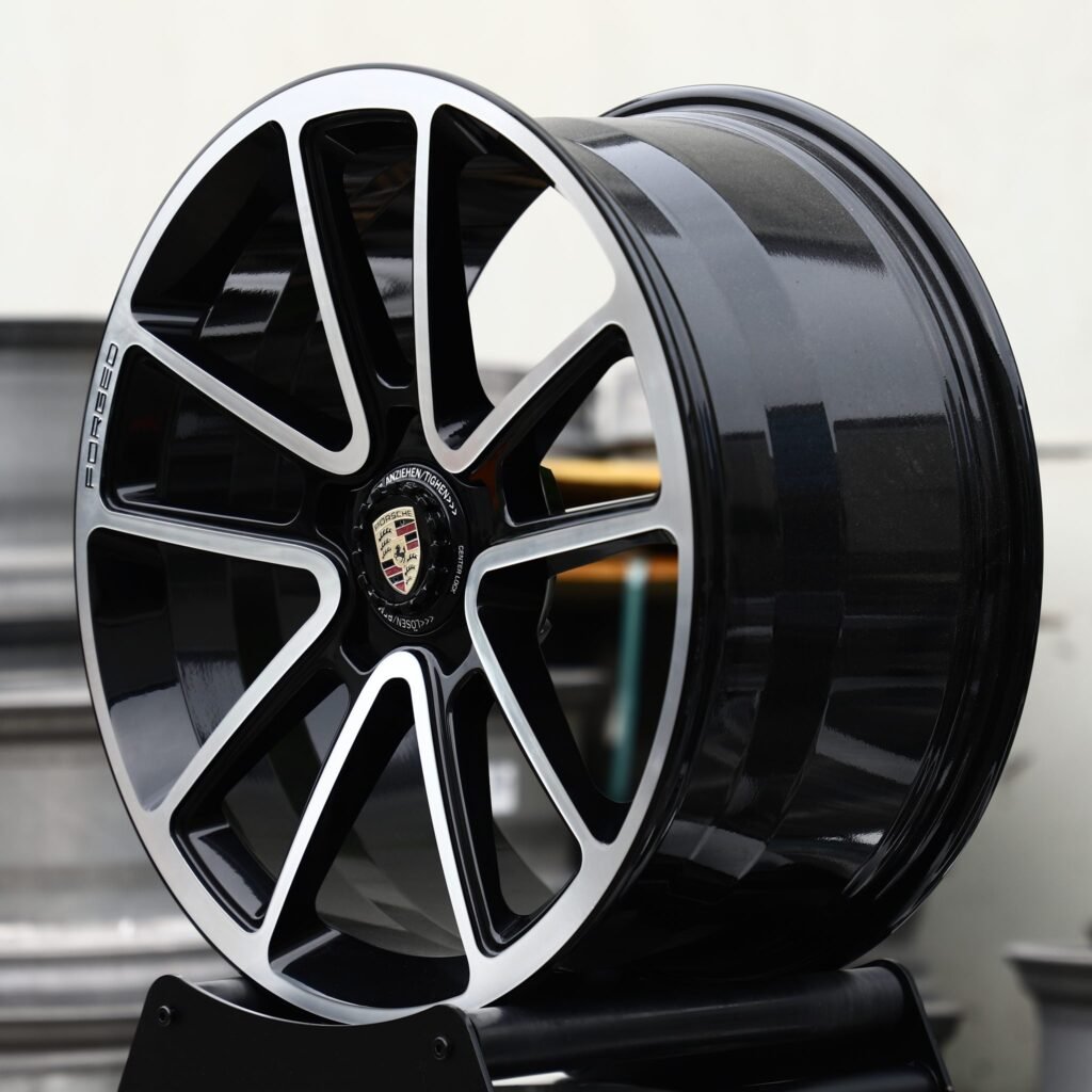5x130 wheels – Gloss Black Machined 5 Double-Spoke Center-Lock (Porsche OEM-Style), side view