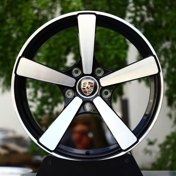 Porsche Cayman wheels – Gloss Black Machined 5-Spoke (Porsche OEM-Style), front view