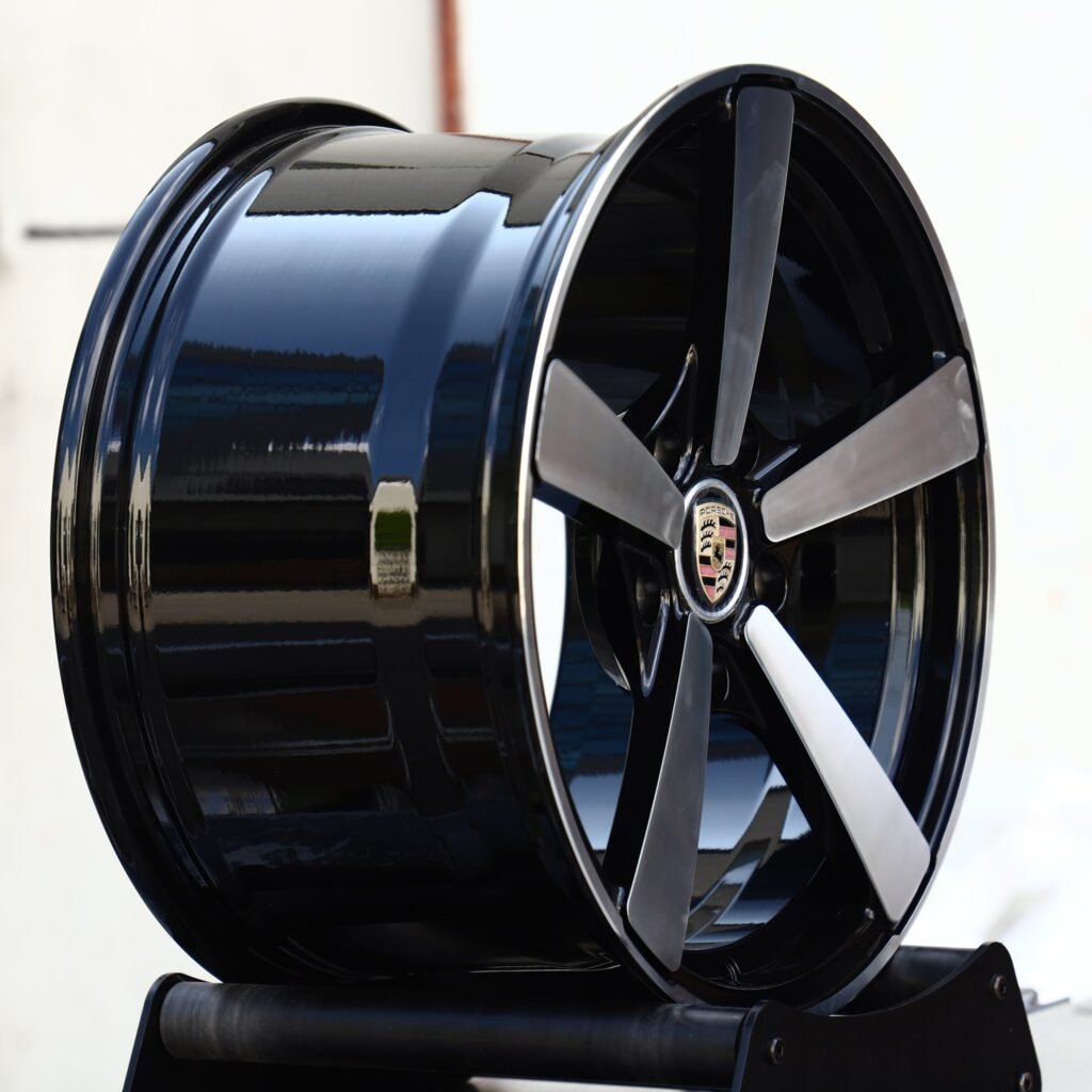 5x130 wheels – Gloss Black Machined 5-Spoke (Porsche OEM-Style), side view