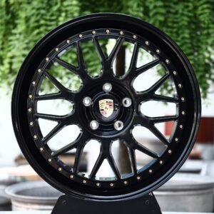 Porsche OEM-Style Gloss Black Mesh 2-Piece Gold Rivet Forged Wheels – Porsche 911 / Panamera Fitment (5-Lug)