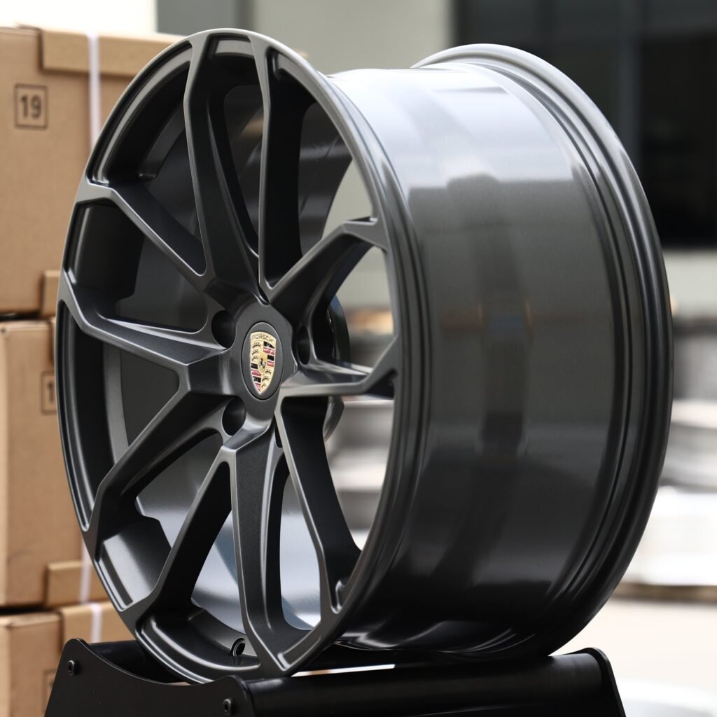 Porsche Macan wheels – Gunmetal 5 Double-Spoke (Porsche OEM-Style), angled view