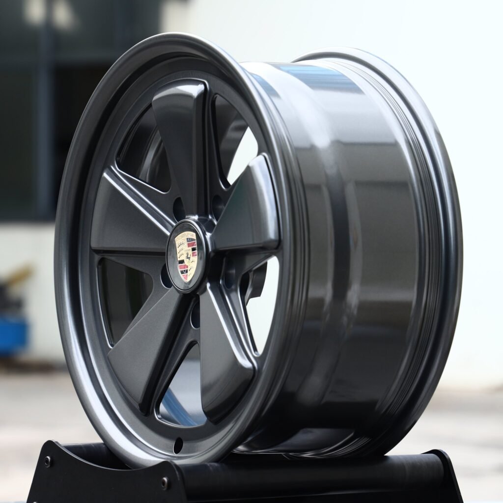 5x130 wheels – Gunmetal 5-Spoke Petal (Porsche OEM-Style), side view