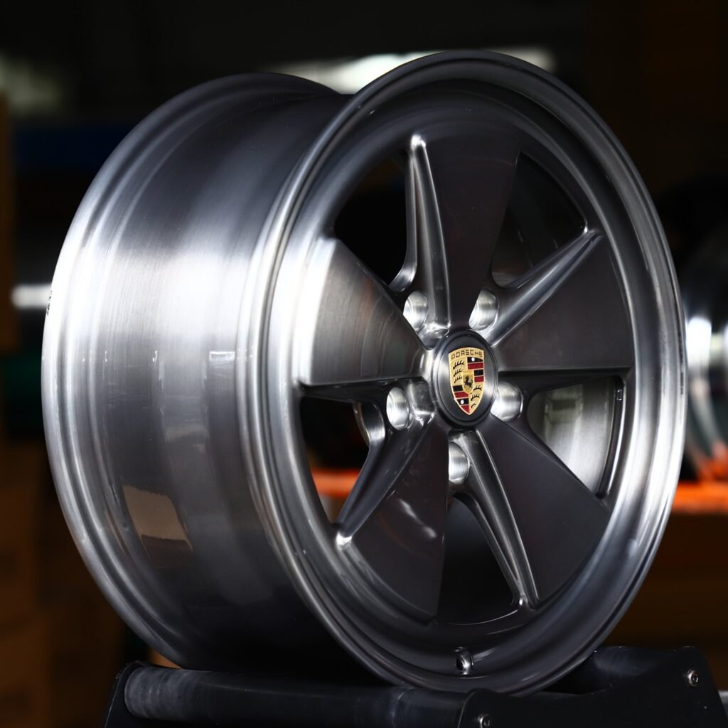 5x130 wheels – Gunmetal Machined 5-Spoke (Porsche OEM-Style), side view