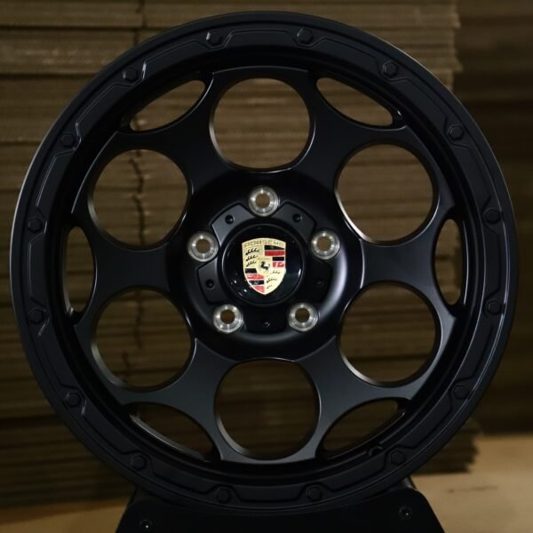 Porsche Cayenne wheels – Matte Black Round-Window (Porsche OEM-Style), front view
