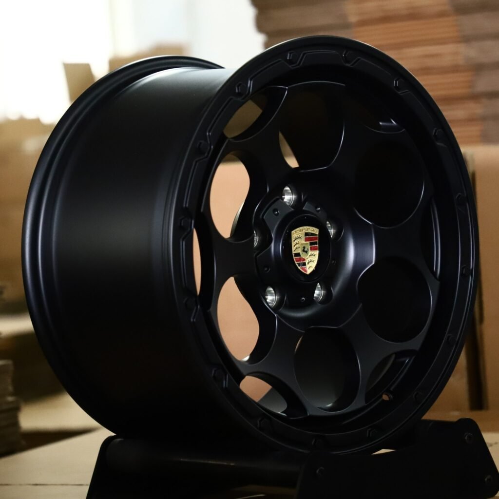 5x130 wheels – Matte Black Round-Window (Porsche OEM-Style), side view