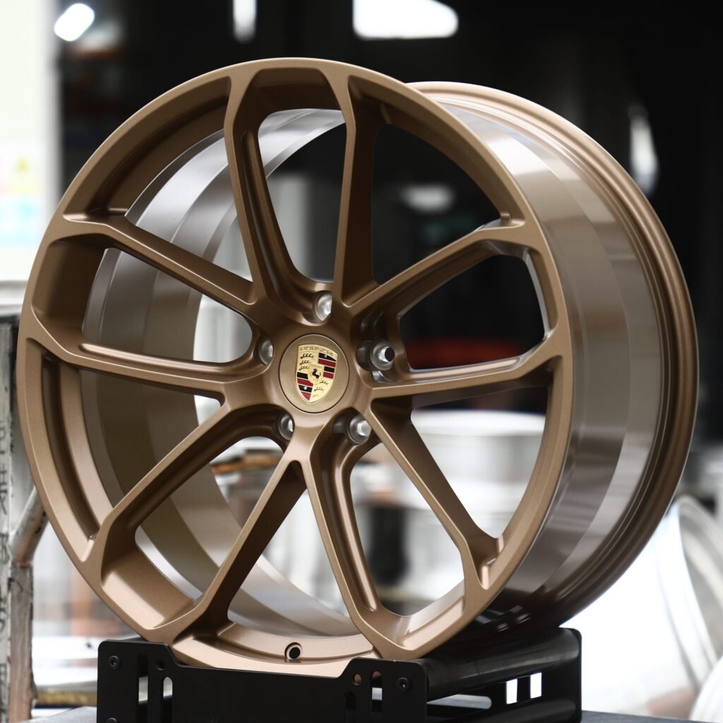 Porsche 911 991 wheels – Matte Bronze 5 Double-Spoke (Porsche OEM-Style), angled view