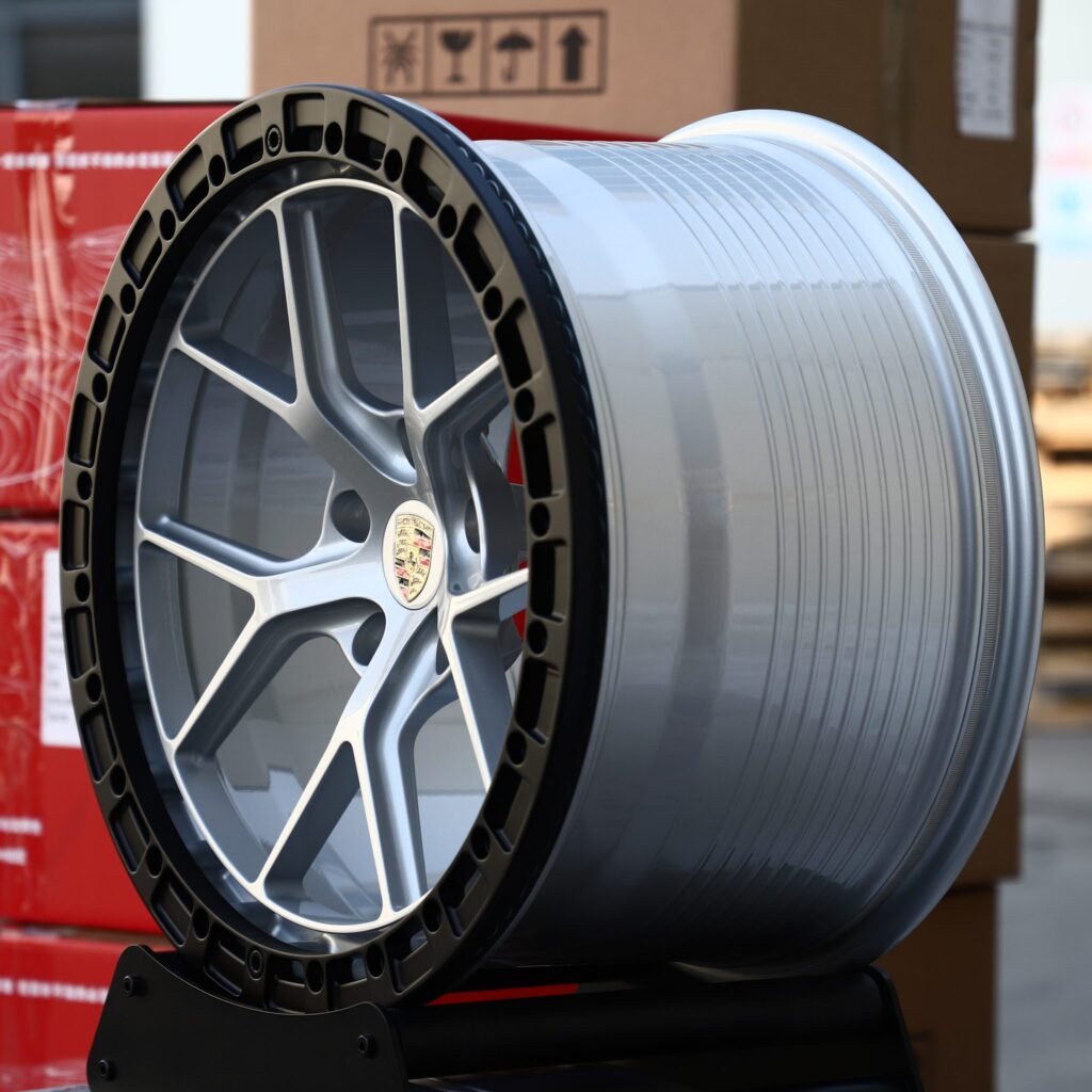 5x130 wheels – Silver / Black 10 Y-Spoke Mesh Beadlock (Porsche OEM-Style), side view