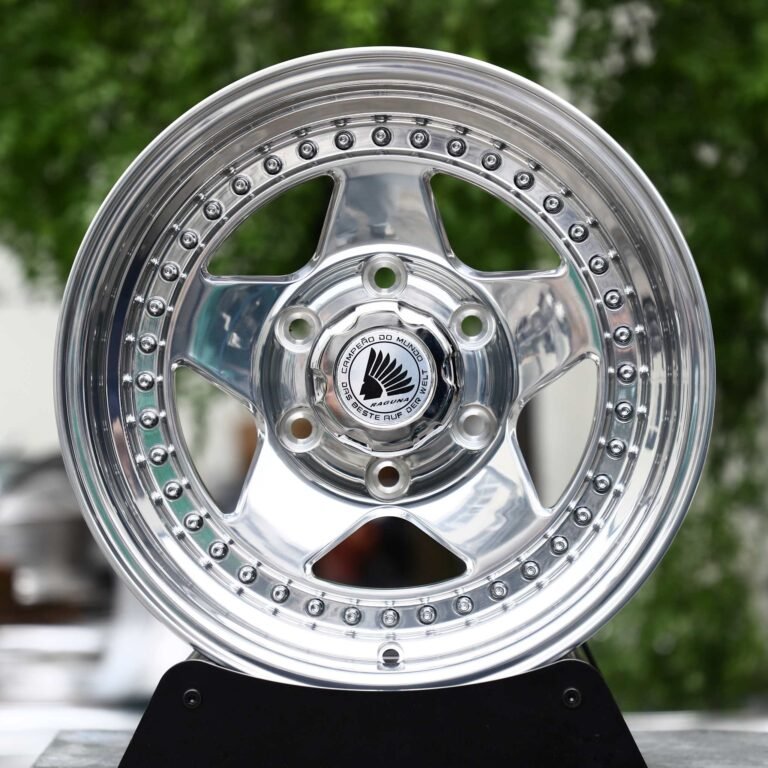 Jeep Wrangler wheels – 2-Piece Polished 5-Spoke Riveted Lip (Raguna-Style), front view