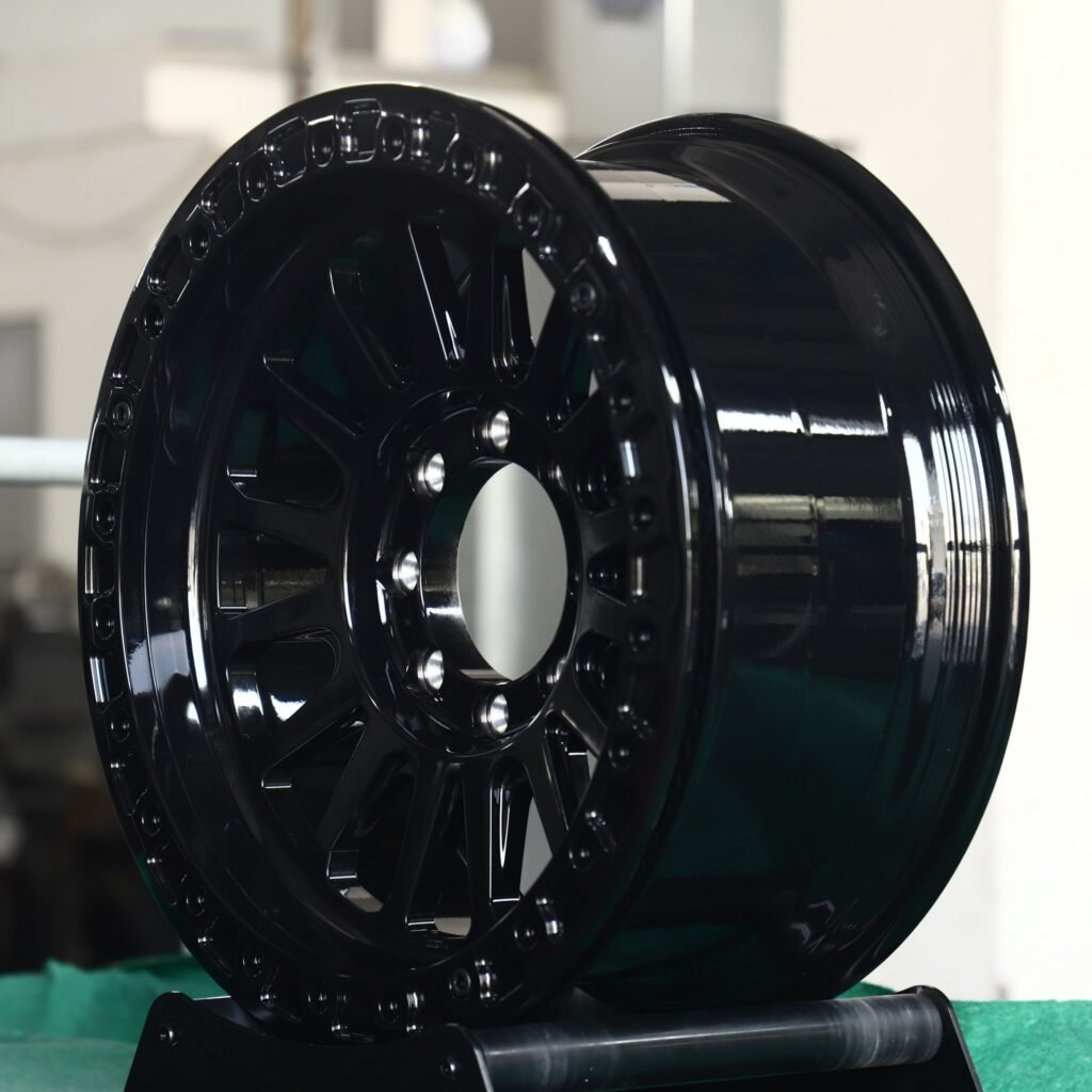 8x165.1 wheels – Gloss Black Multi-Spoke, side view