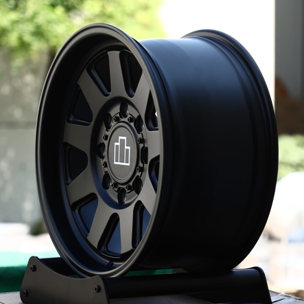 Ford F-250 wheels – Satin Black 9-Spoke, angled view