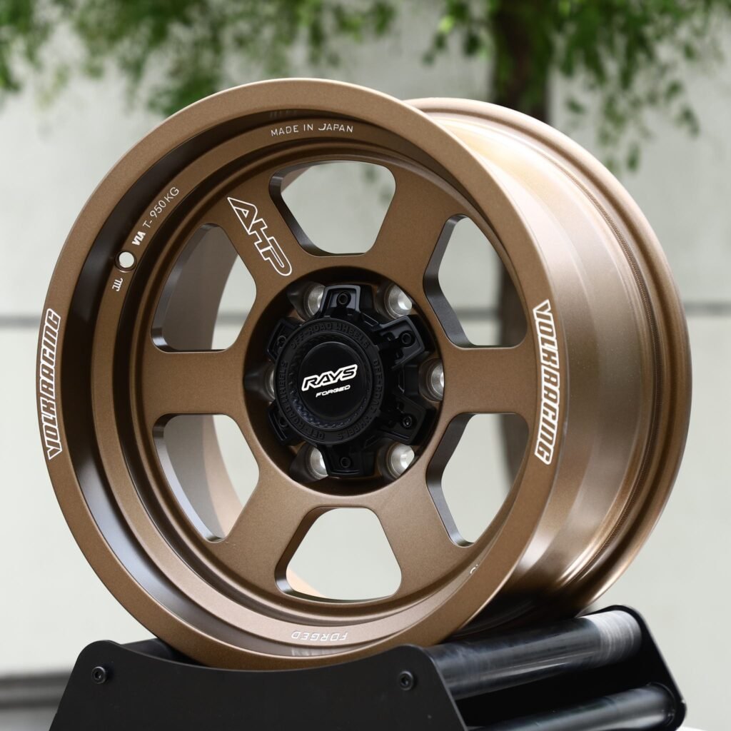Toyota Tacoma wheels – Bronze 6-Spoke Lettered Lip (Rays-Style), angled view