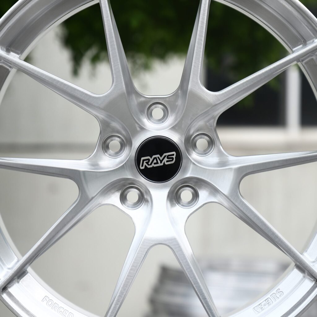 Subaru WRX wheels – Brushed Silver 10-Spoke (Rays-Style), lip and barrel detail