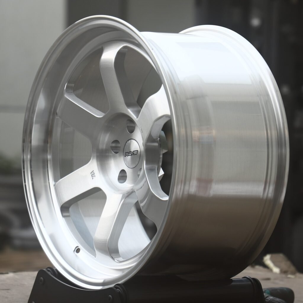 5x112 wheels – Brushed Silver 6-Spoke Polished Deep Lip (Rays-Style), side view