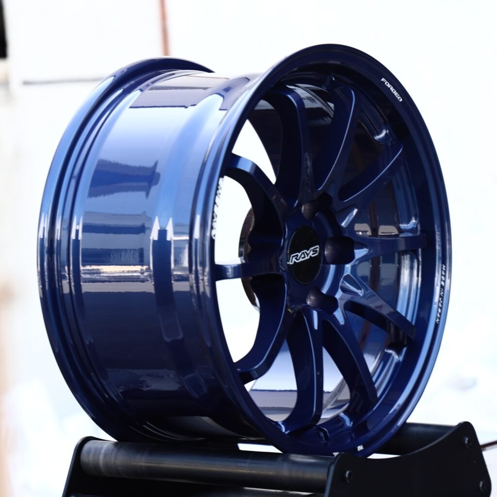 5x120 wheels – Candy Blue 10-Spoke (Rays-Style), side view