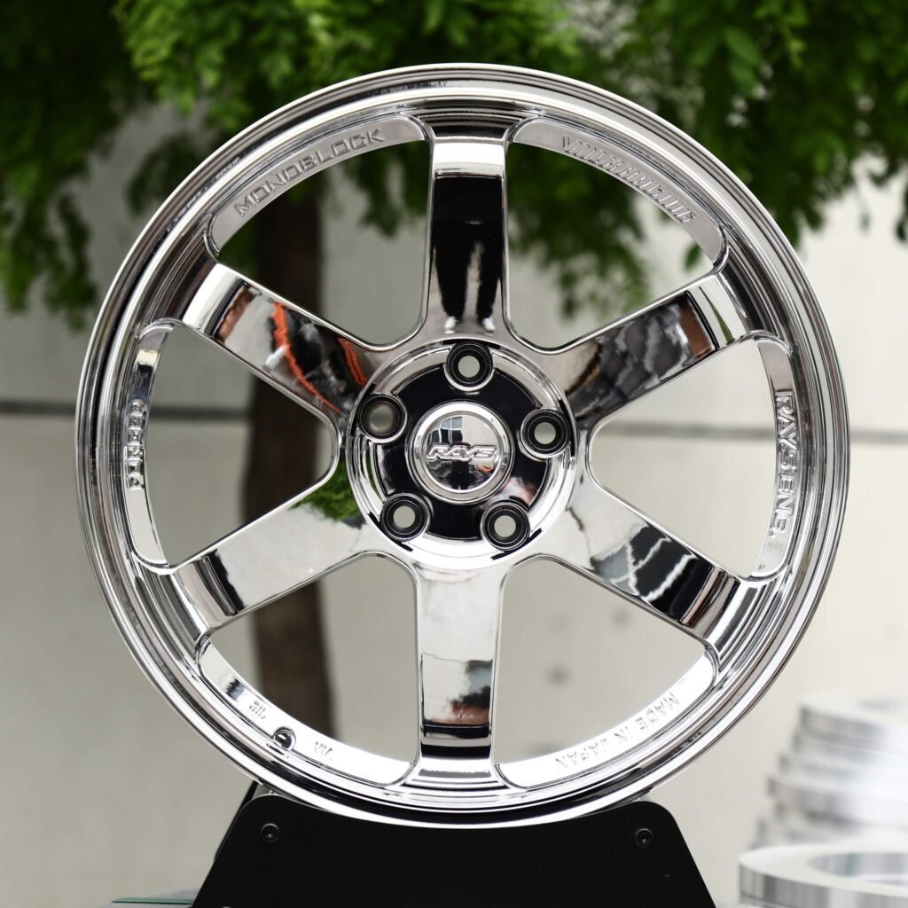 Honda Civic Type R wheels – Chrome 6-Spoke Stepped Lip (Rays-Style), front view