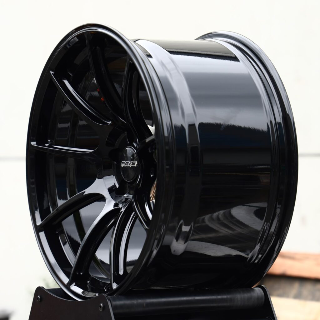 5x120 wheels – Gloss Black 10-Spoke (Rays-Style), side view