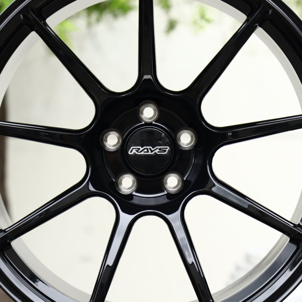 Toyota GR Supra wheels – Gloss Black 10-Spoke (Rays-Style), lip and barrel detail