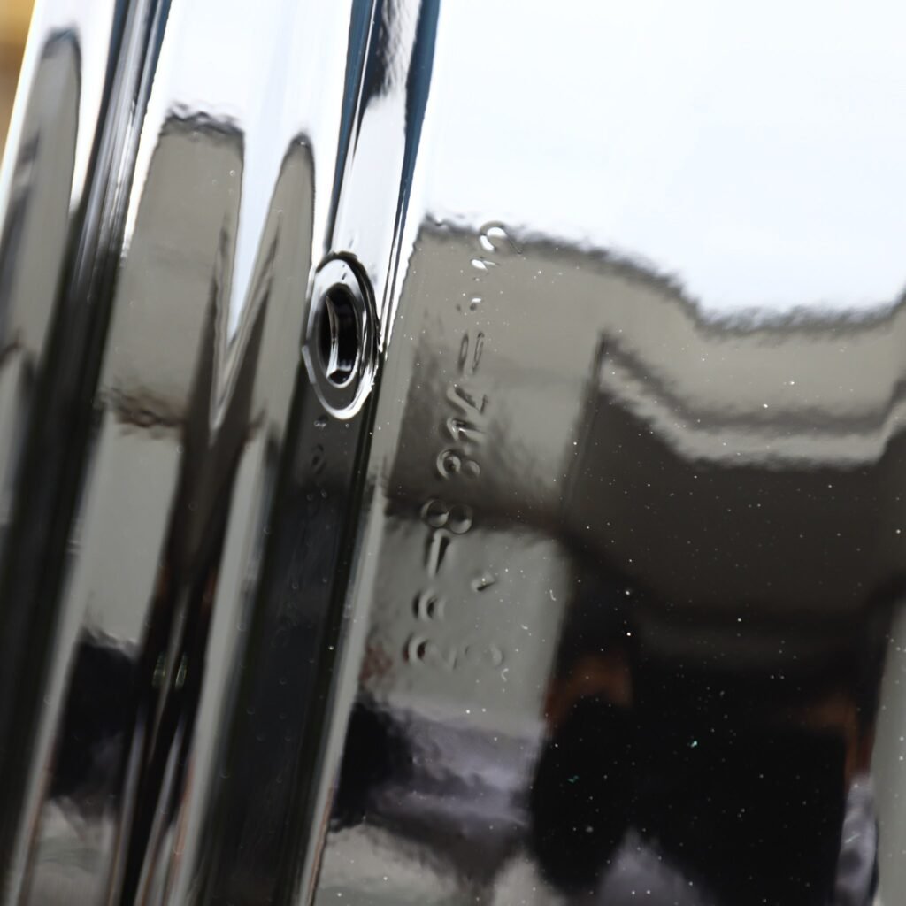 Subaru WRX STI wheels – Gloss Black 10-Spoke Pinstripe Lip (Rays-Style), rear view