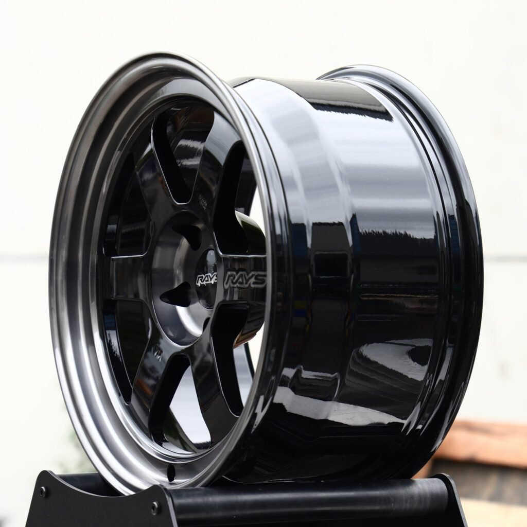 5x112 wheels – Gloss Black 6-Spoke Gunmetal Lip (Rays-Style), side view