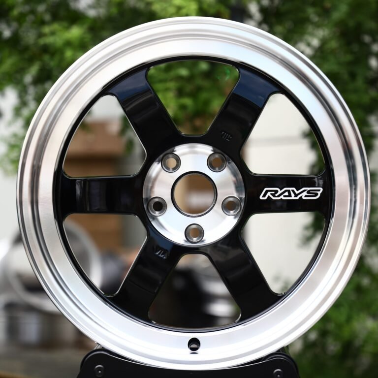 Porsche 911 wheels – Gloss Black 6-Spoke Polished Deep Lip (Rays-Style), front view