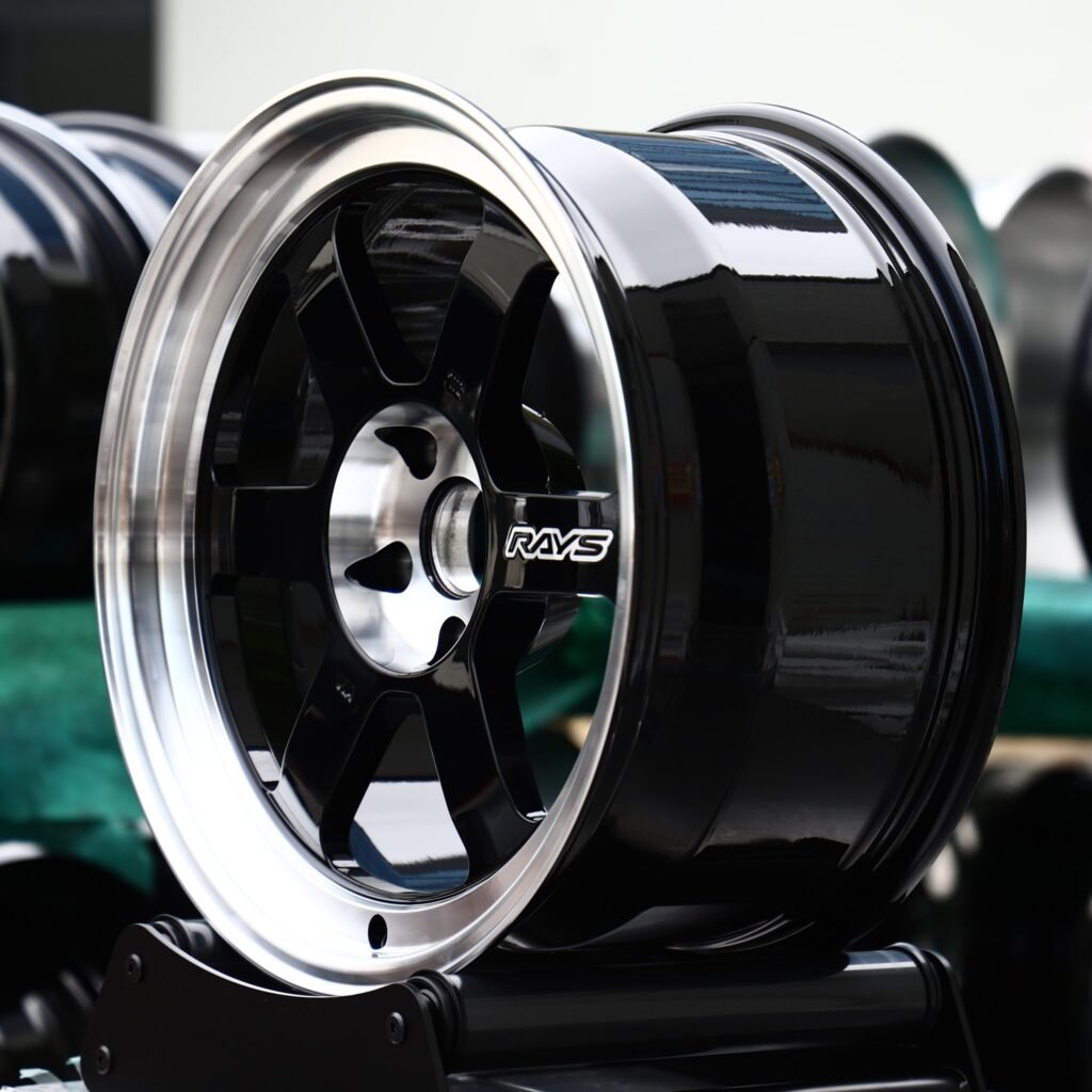 5x130 wheels – Gloss Black 6-Spoke Polished Deep Lip (Rays-Style), side view