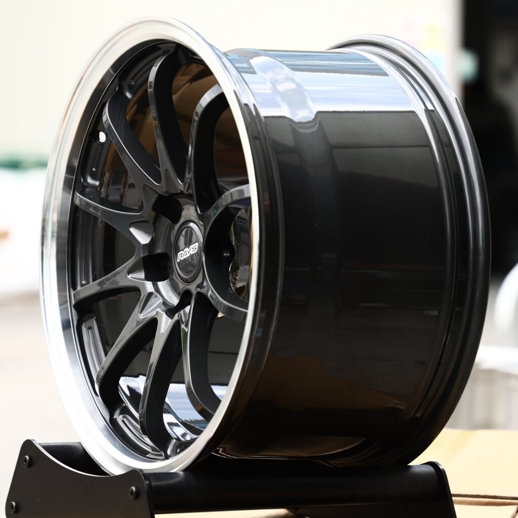 5x120 wheels – Gunmetal 10-Spoke Polished Lip (Rays-Style), side view