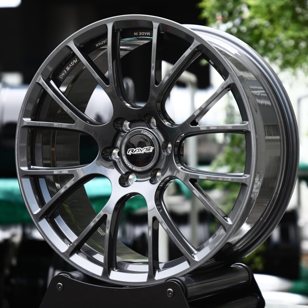Lexus ES wheels – Gunmetal Machined 8 Y-Spoke (Rays-Style), angled view