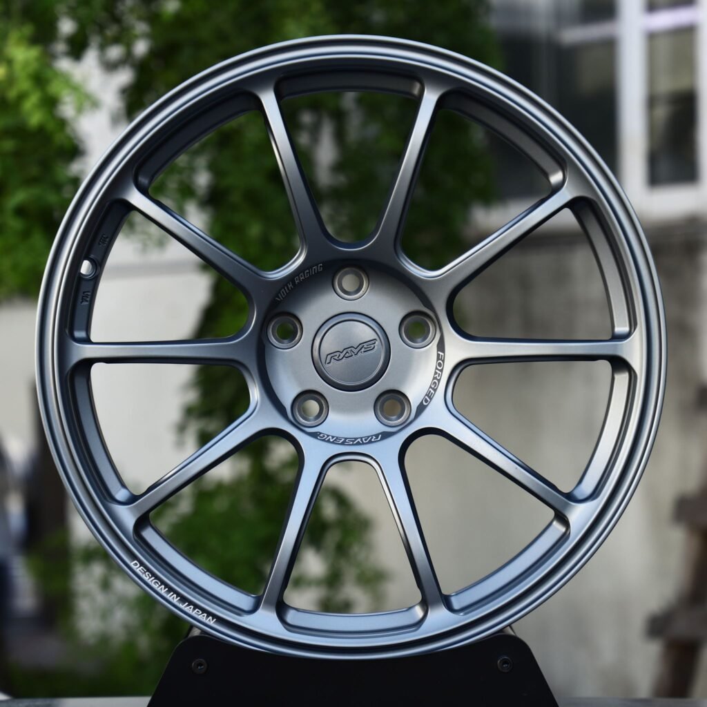 Toyota Camry wheels – Matte Gunmetal 10-Spoke (Rays-Style), front view