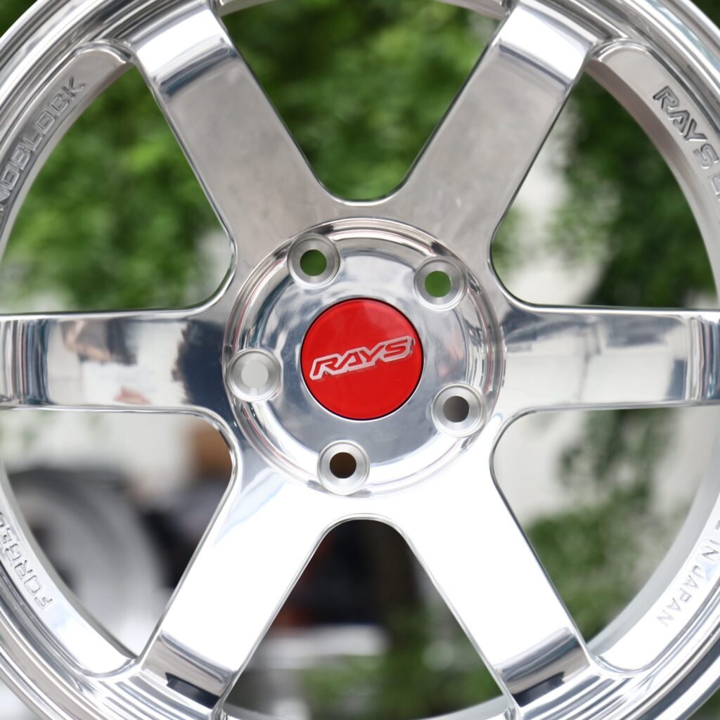 Toyota GR Supra wheels – Polished 6-Spoke (Rays-Style), lip and barrel detail