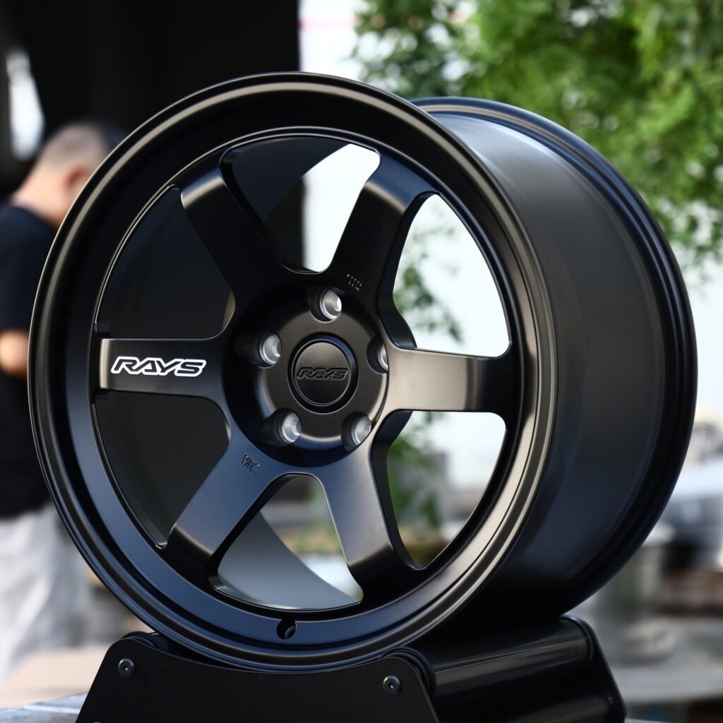 Chevrolet Camaro wheels – Satin Black 6-Spoke (Rays-Style), angled view