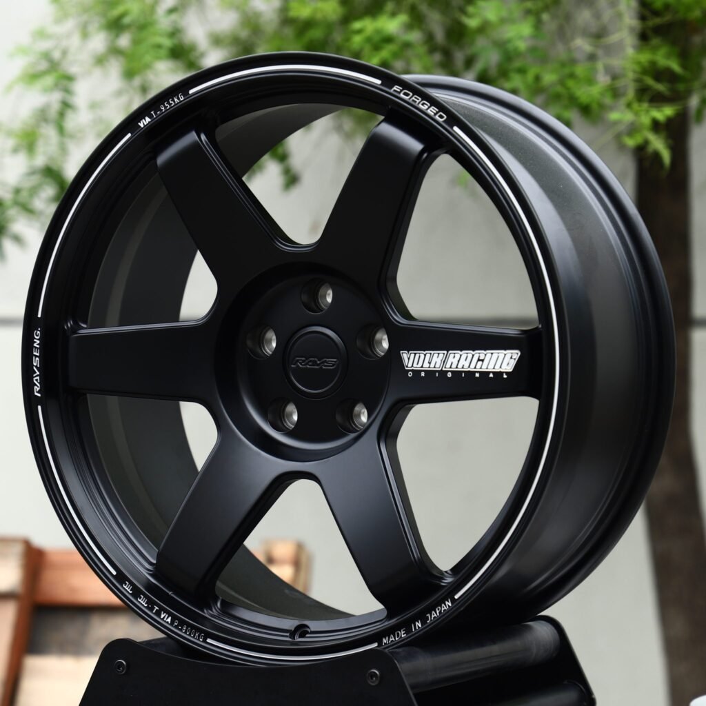 BMW 3 Series wheels – Satin Black 6-Spoke Lettered Lip (Rays-Style), angled view