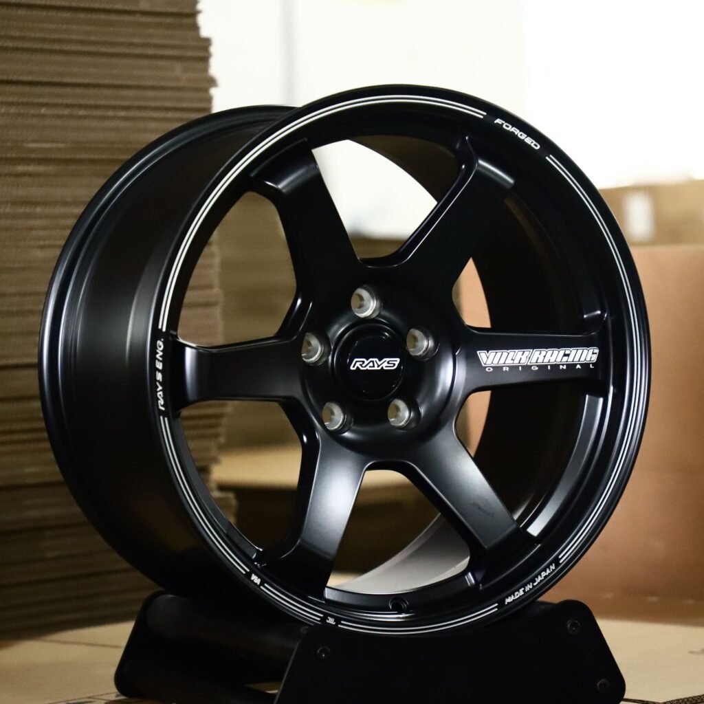 Honda Civic Type R FL5 wheels – Satin Black 6-Spoke Lettered Lip (Rays-Style), rear view