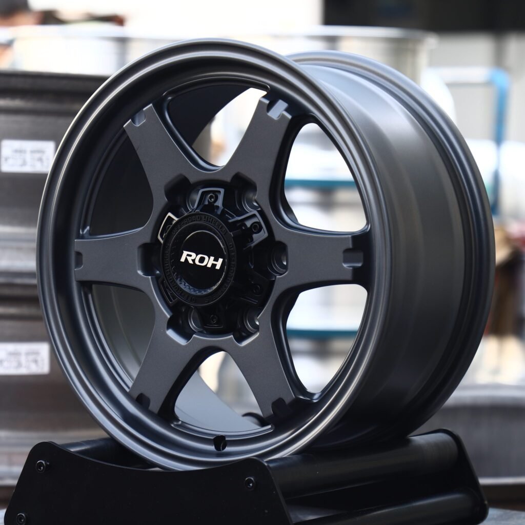 Ford Bronco wheels – Matte Gunmetal 6-Spoke (ROH-Style), angled view