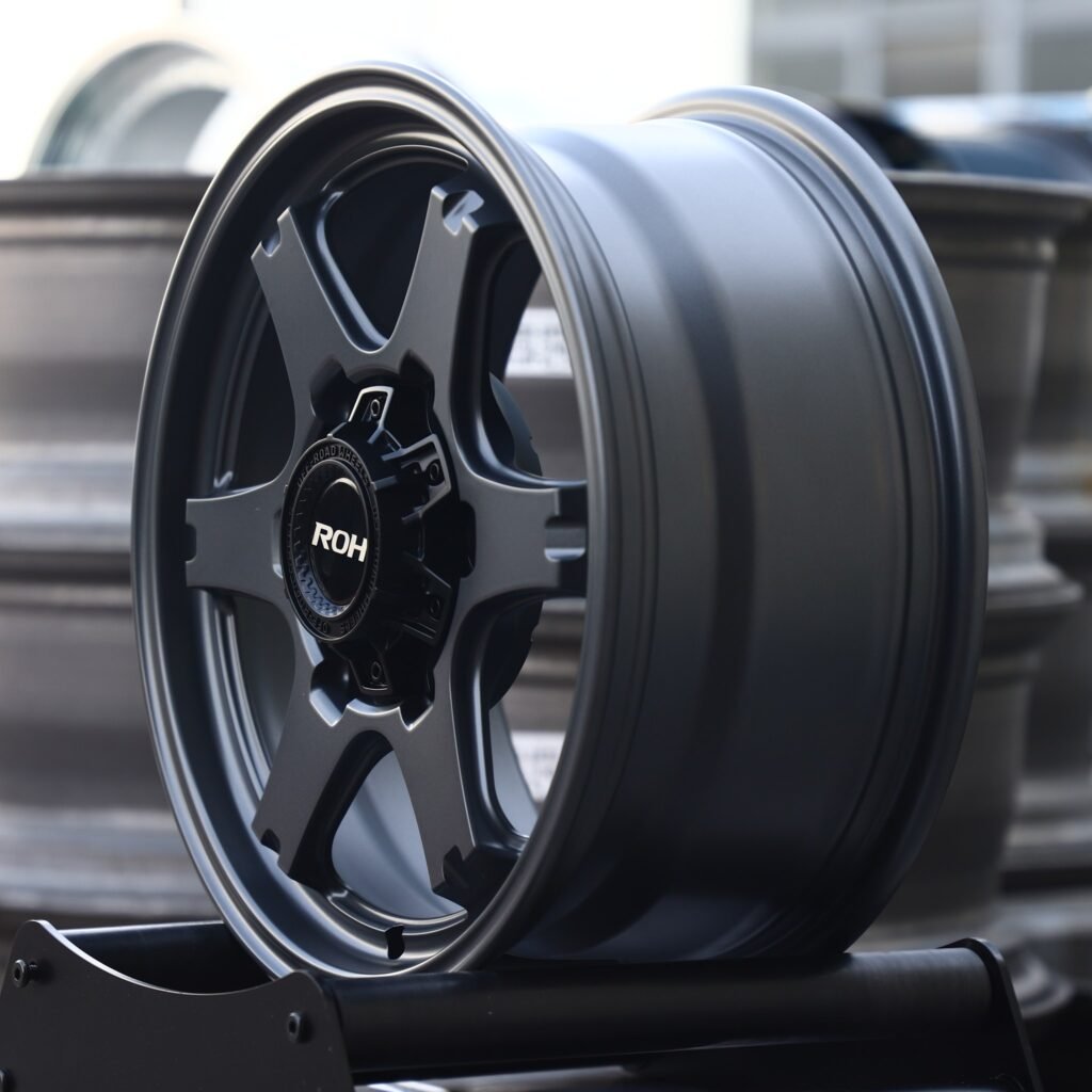 6x139.7 wheels – Matte Gunmetal 6-Spoke (ROH-Style), side view
