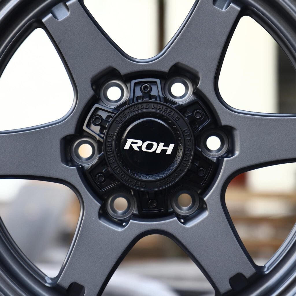 Toyota Tacoma wheels – Matte Gunmetal 6-Spoke (ROH-Style), lip and barrel detail