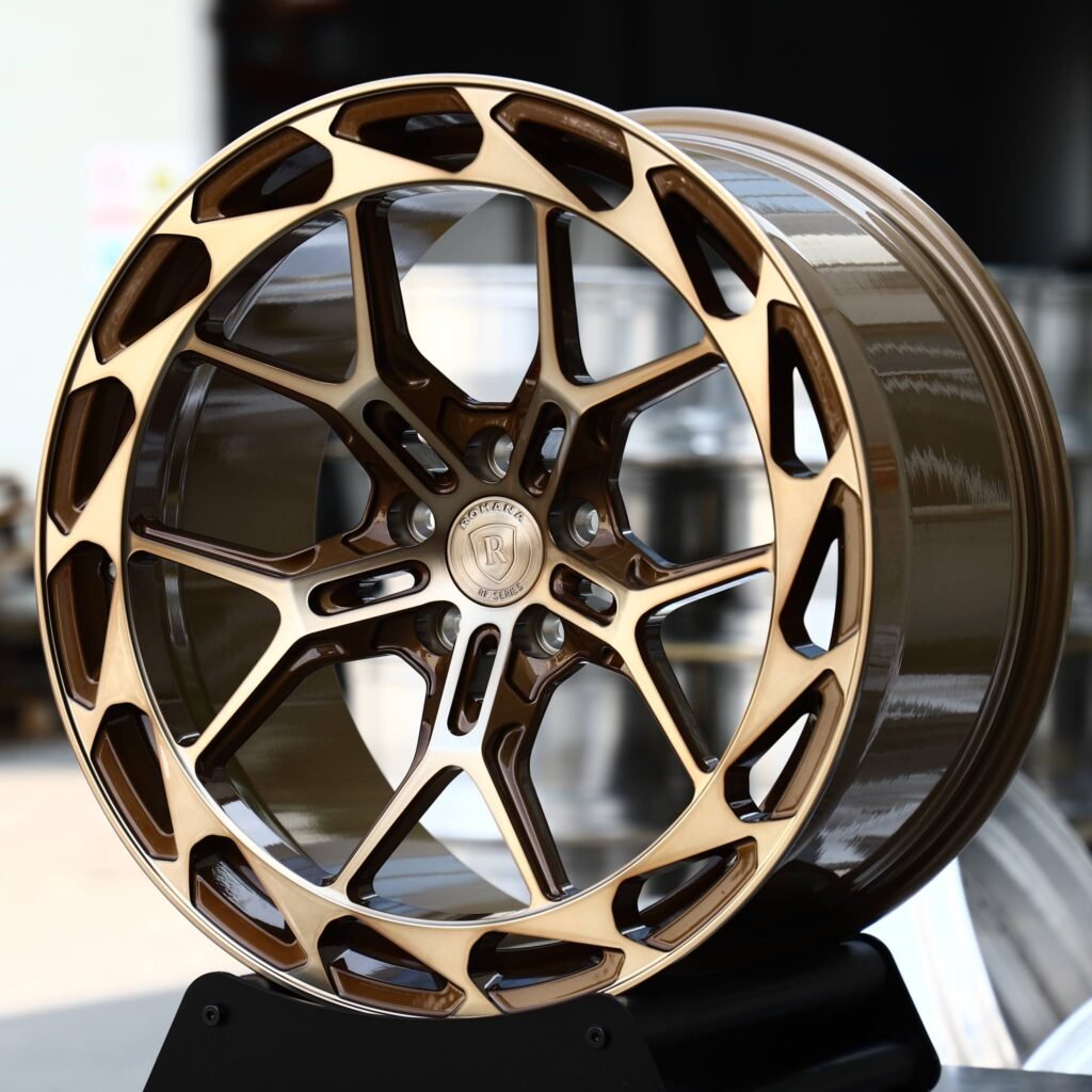 BMW M2 wheels – Bronze Machined 5 Y-Spoke Windowed Ring (Rohana-Style), angled view