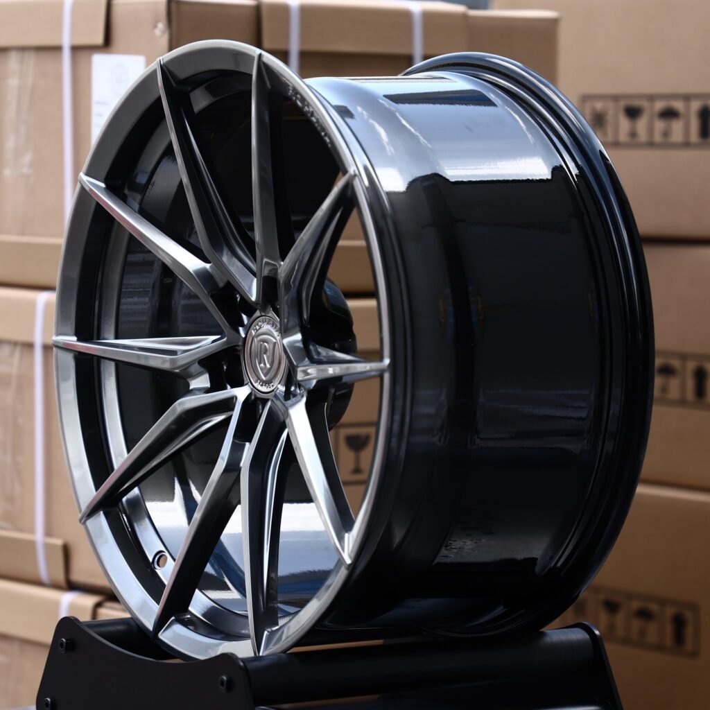 5x115 wheels – Gunmetal Machined 10-Spoke Directional (Rohana-Style), side view