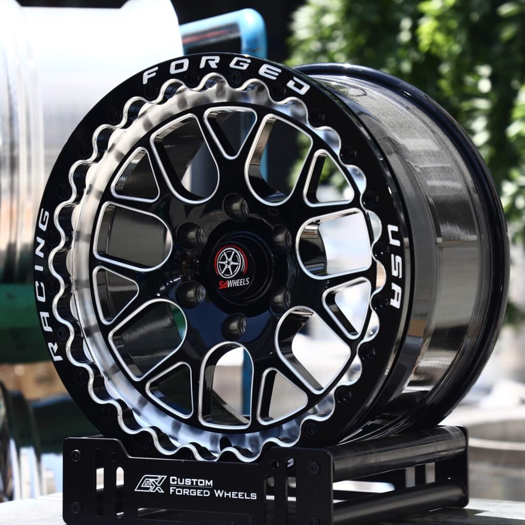 Chevrolet Camaro wheels – Black / Milled Mesh Beadlock (SdWheels-Style), angled view