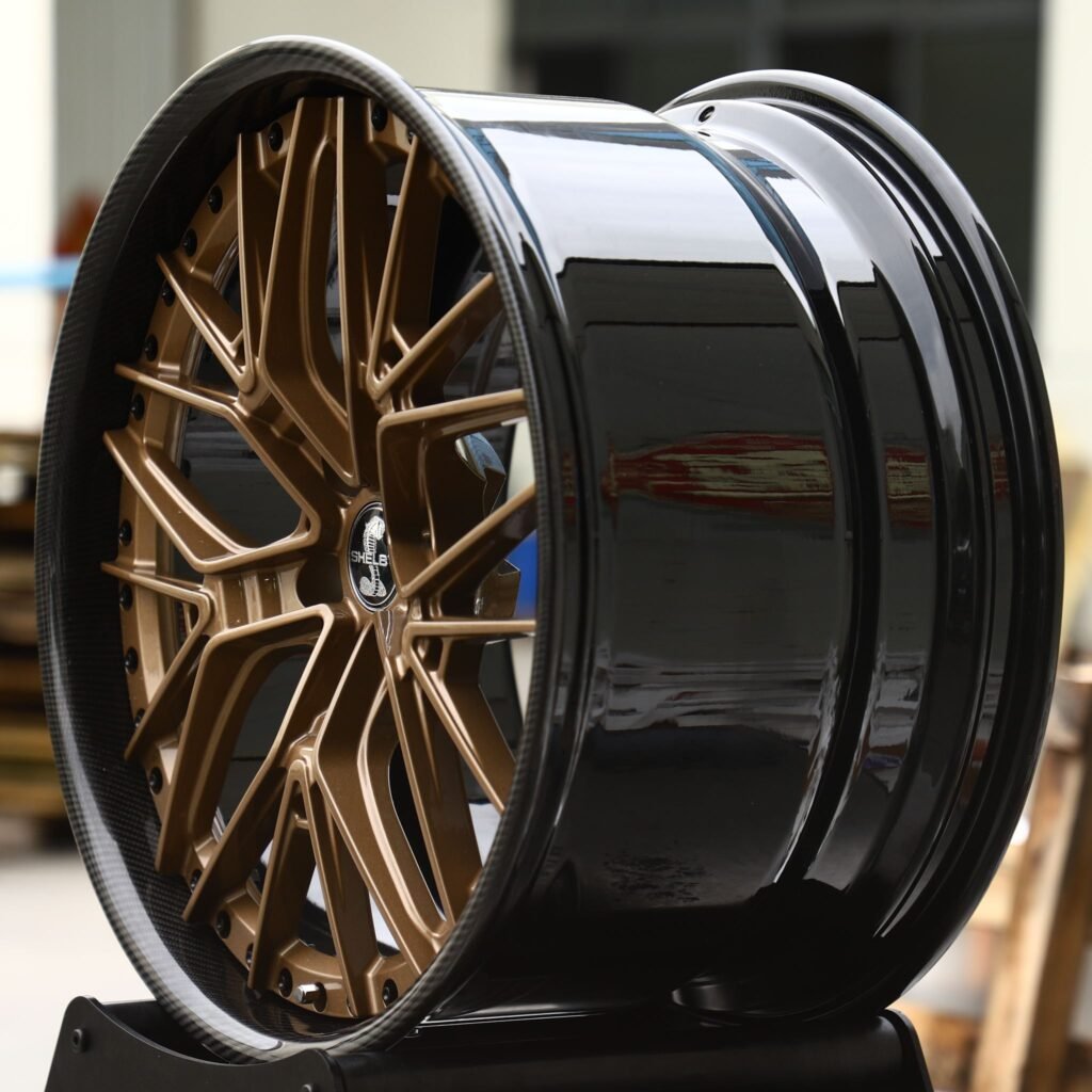 5x114.3 wheels – 2-Piece Bronze Y-Spoke Mesh Carbon Lip (Shelby-Style), side view