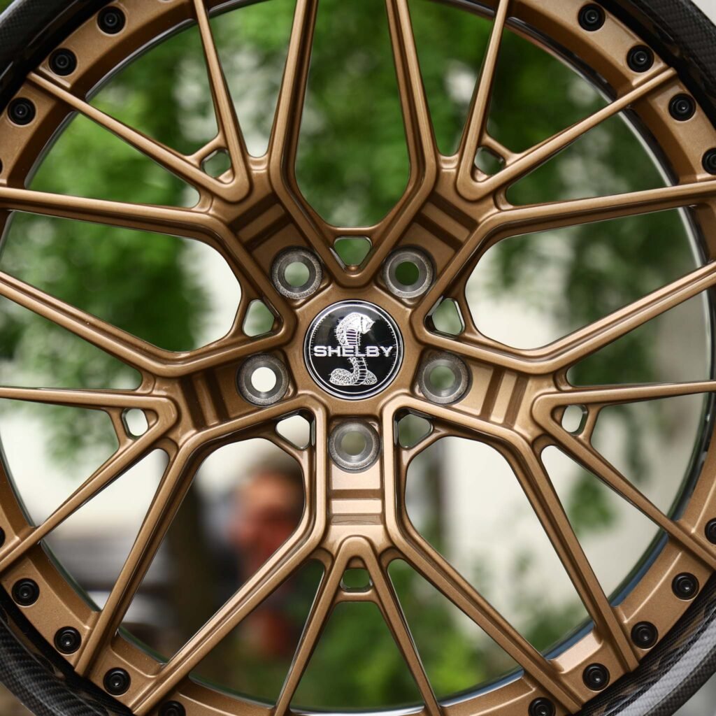 Ford Mustang wheels – 2-Piece Bronze Y-Spoke Mesh Carbon Lip (Shelby-Style), lip and barrel detail