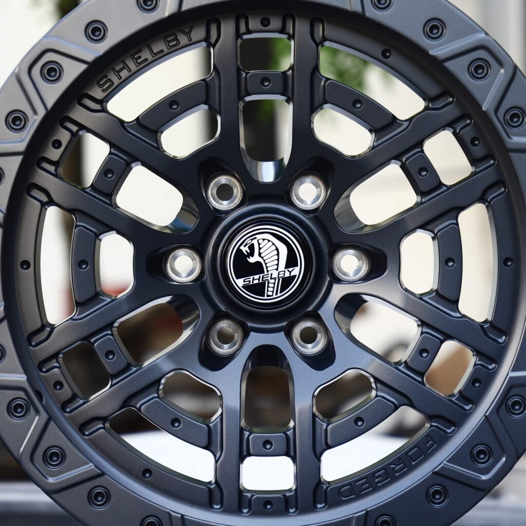 Ford Ranger wheels – Gunmetal / Black Split-Spoke Beadlock (Shelby-Style), lip and barrel detail